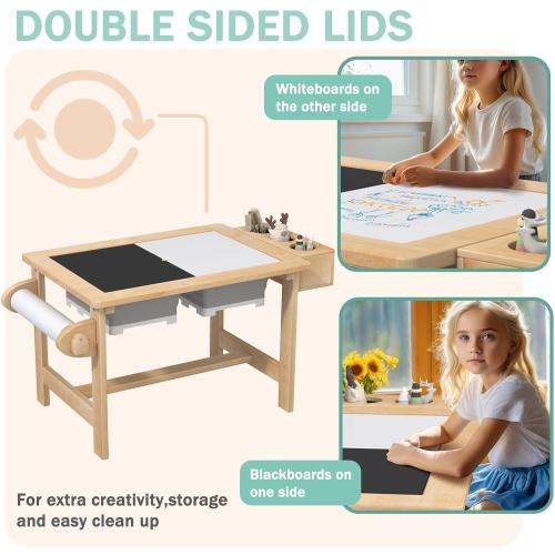 Sensory Table for Toddlers Kids Sensory Bin Table with 2 Sensory Bins and Double-Sided Board, Birthday Gifts for Boys and Girls