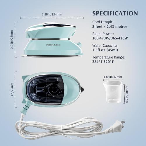 PIOMATIC Travel Iron Mini with Steam for Clothes with Dual Voltage | Portable Mini Ironing Machine with Non-Stick Soleplate, Small Iron for Sewing, Quilting and Handcraft