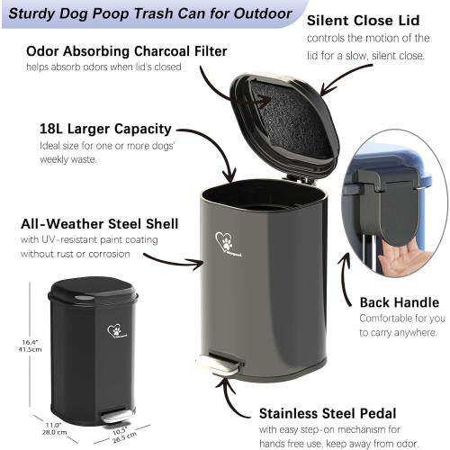 Dog Poop Trash Can Outsides, 18L/4.76 Gal Portable Waste Bin with Lid and Removable Inner Odor Control for Indoor Outdoor Dog Waste Station for Bathroom &Kitchen -45 Waste Bags