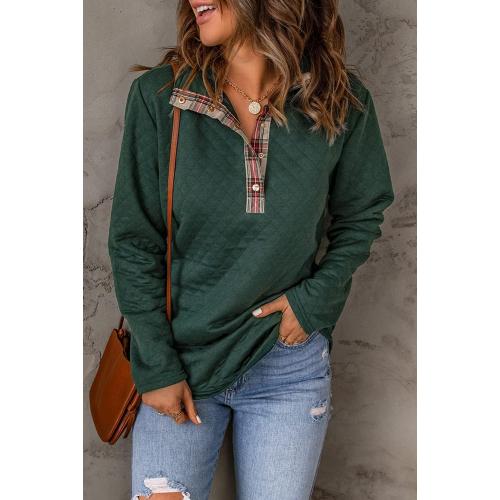 Size M ...Women's Green Geometric Texture Plaid Trim Sweatshirt Trendy Outfits 2024 Fall Clothes