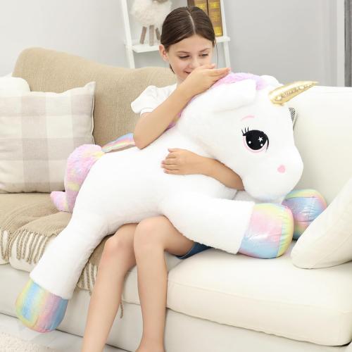 44 Inch Giant Unicorn Stuffed Animal Pillow, Cute Soft Big Unicorn with Rainbow Wings Large Plush Toy, Gifts for Girlfriend Girls Boys Kids Birthday Valentines Christmas
