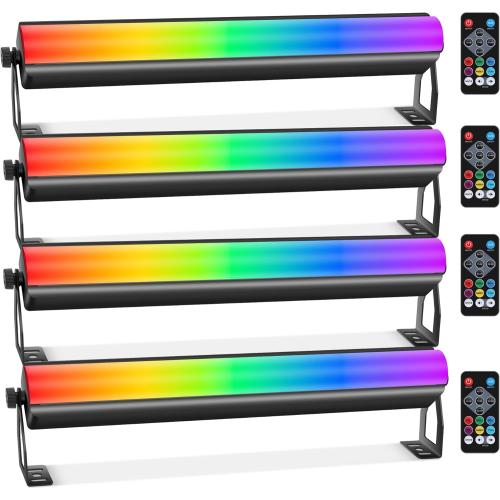 LED Stage Lights Bar,4Pack 108LEDs RGB W DMX Lights Bar with Detachable Cover 2IN1 Pixel&Strobe Uplights Strip by Remote Control DMX512 Sound Activated for DJ Party Wedding Stage Gig Club