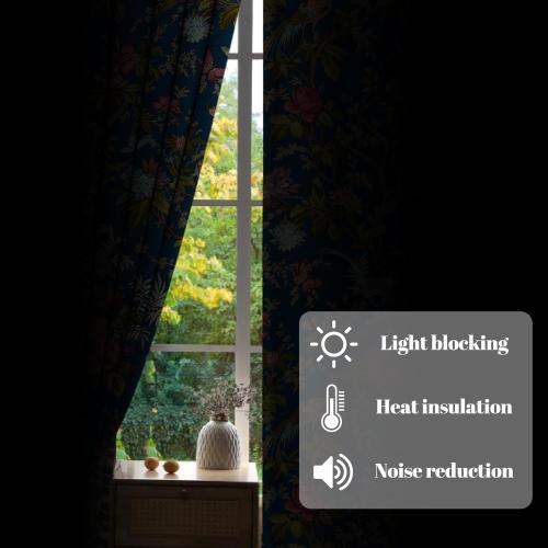 Floral Blackout Curtains for Bedroom 84 Inches Long - Red Flower and Birds Painting, Grommet Thermal Room Darkening Window Drapes for Vintage and Cottage Living Room