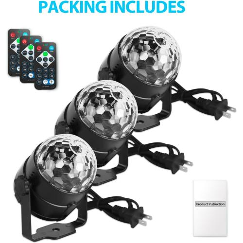 NEQUARE Disco Ball DJ Party Lights Sound Activated with Remote Control Strobe Lamp 7 Modes Stage Light for Home Room Dance Parties Karaoke Halloween Christmas Birthday Decorations[3-Pack]