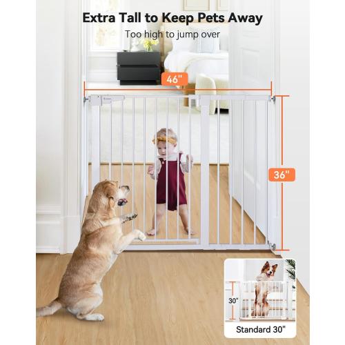 COMOMY 36 Extra Tall Baby Gate for Stairs Doorways, Fits Openings 29.5 to 40.6 Wide, Auto Close Sturdy Safety Dog Gate for House, Pressure Mounted Easy Walk Through Pet Gate with Door, White