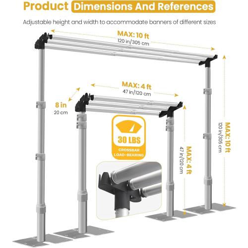 Jiang&Rong 10x10Ft Three Crossbar Backdrop Stand - Heavy Duty Adjustable Metal Frame with Drape Kit, Photographic Studio Backdrop Stand for Wedding, Birthday Party, Banquet Decorations, Events