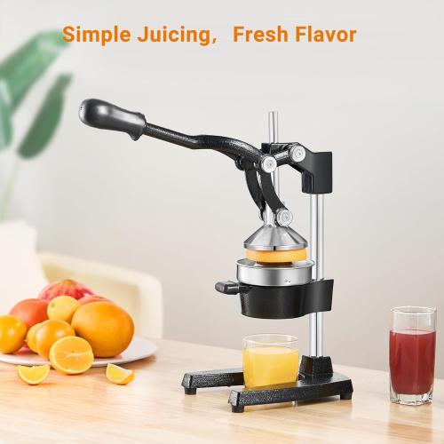 Cast Iron Juicer with Stainless Steel Cup, for Orange, Lemon, Lime, Citrus, Grapefruit & Pomegranate, Heavy Duty Manual Juicer, Hand Press Juicer, Easy to Clean, Black