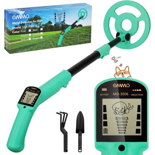 OMMO Kids Metal Detector, Adjustable 27.5-37.8 with LCD Display (Blue) | Lightweight Design with 6 Search Coil for Outdoor Exploration, Beach Treasure Hunting, Hiking Adventures and Birthday Gift