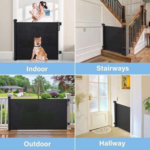 probebi Retractable Baby, Child & Dog Gates for Stairs, Extends to 54 Wide 34 Tall, Use for Outdoor, Indoor, Hallways, Doorways, Deck, Porch, Black