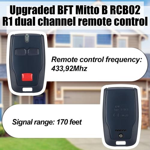 Kingdder 4 Pcs 2 Channel Remote Control Compatible with BFT Mitto B RCB02 R1, 433.92mhz Gate Opener Remote Control Transmitter for All Kinds of Doors, Easy to Program