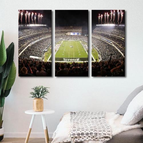 Canvas Wall Art Eagles American Soccer Wall Decor Lincoln Financial Field 3 Pieces Canvas Wall Art Philadelphia Stadium Pictures for Home Decor Paintings Prints Poster Framed Ready to Hang, 40Wx60H