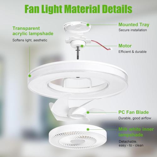 Size 20 Color White Ceiling Fan with Light and Remote, Modern Low Profile,Stepless Color Temperature and Brightness Adjustable and 6 Wind Speeds for Bedroom, Kids Room, Living Room and Study Room (White)