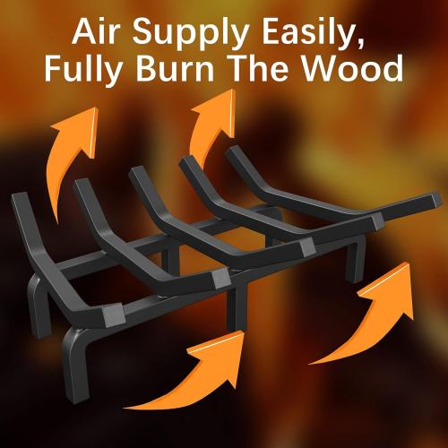 Mr IRONSTONE Fireplace Grate Fireplace Log Holder Solid Steel Heavy Duty Firewood Log Burning Rack Fire Grates for Outdoor Kindling Tools Pit Indoor Wrought Iron Wood Stove 17 inch