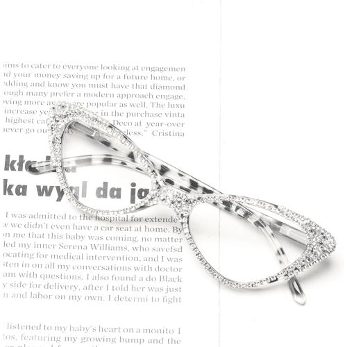 Color White   1.75 Rhinestone bullabulling Cat Eye Rhinestone Reading Glasses for Women Sparkling Crystal Eyewear Frames Trendy bling Diamond Reader