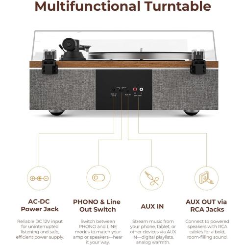 QLEARSOUL ONE-S Vinyl Record Player with Bluetooth Input/Output, All-in-One Vintage Turntable Built in Speakers, Phono Preamp & DSP, AT-3600L Cartridge, 33/45 RPM (Walnut)‼️light dirt‼️