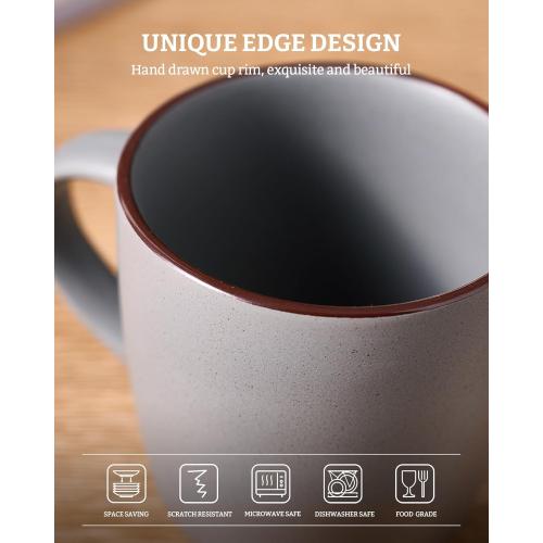 famiware Mercury Coffee Mugs 13 oz, Coffee Mugs Set of 4 with Handle, Cups for Latte, Hot Tea, Cappuccino, Mocha, Cocoa, Dark Grey