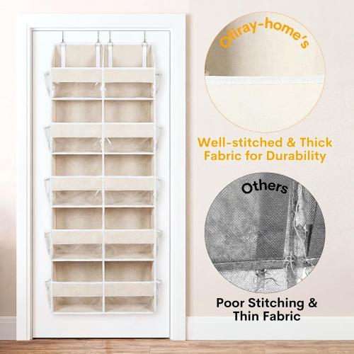 Ofiray-home Over the Door Organizer 5 Tiers,Extra Large Behind Door Storage of 10 Compartments,80 lbs Weight Capacity Over the Door Storage, Door Hanging Organizer for Closet, Diaper Organizer, Beige