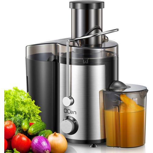 Color  black Qcen Juicer Machine, 800W Centrifugal Juicer Extractor with Wide Mouth 3” Feed Chute for Fruit Vegetable, Easy to Clean, Stainless Steel, BPA-free (Black)