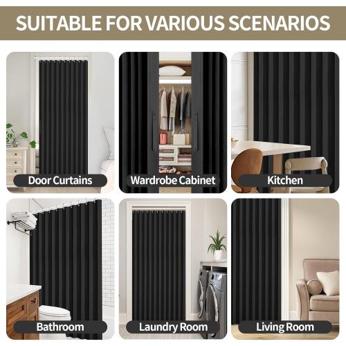 RINHARTEX Blackout Accordion Style Magnetic Door Curtain for Closet Pleated Folding Doorway Curtain Accordion Door Interior Room Divider Bedroom Bathroom Living Room(52 * 78,Black)