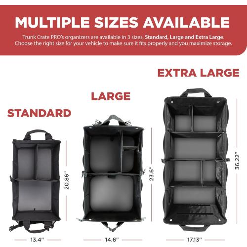 TRUNKCRATEPRO Size  XL Color Black  Premium SUV, Truck, Car Trunk Organizer With Expandable Compartments - Lightweight Foldable Cargo Organizer