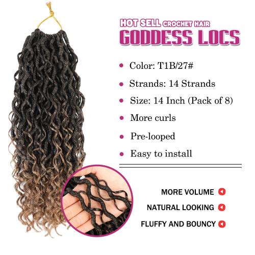 SamBraid Goddess Locs Crochet Hair 14 Inch, 8 Packs New Goddess Faux Locs