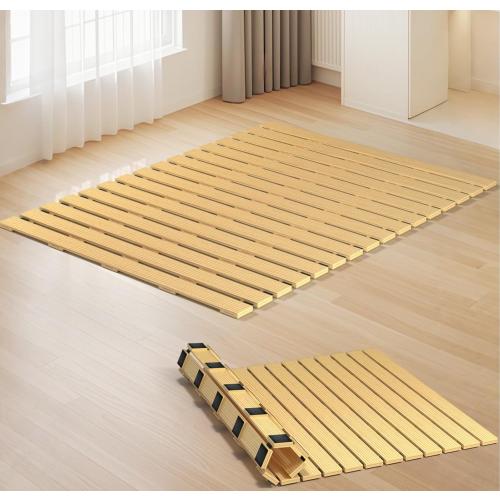 Size twin Japanese Tatami Mat Floor Bed, Knotless Solid Wood, Roll-Up Slatted, Bed Plate with 2 Storage Straps, Moisture-Proof and Breathable for Floor Sleeping or Futon Mattress, Twin