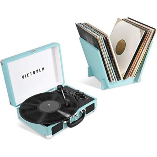 Victrola Journey   Bluetooth Suitcase Record Player with Matching Bridge Stand & Built-In Speakers – 3 Speed Vinyl Record Player, RCA Out, Headphone Jack, Vinyl Stream (Turquoise)