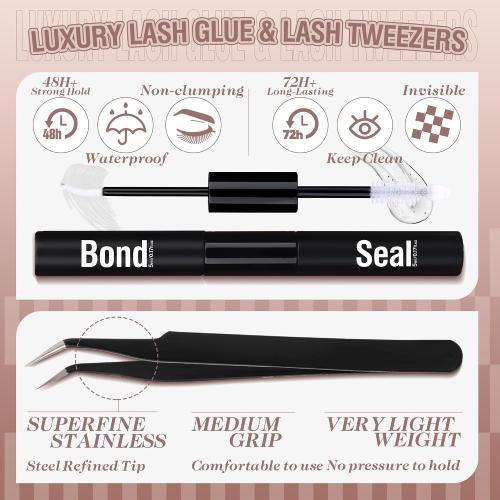 Brown Lashes Clusters Kit Natural Eyelash Extension CC-Curly Individual Lashes Kit with 8-16MM Brown Lash Clusters Lash Bond and Seal & Lash Applicator