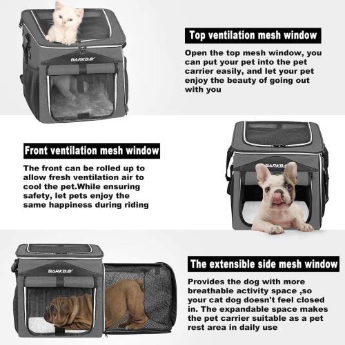Dog Bike Basket Carrier, Expandable Foldable Soft-Sided Dog Carrier, 2 Open Doors, 5 Reflective Tapes, Pet Travel Bag,Dog Backpack Carrier Safe and Easy for Small Medium Cats and Dogs(Black)