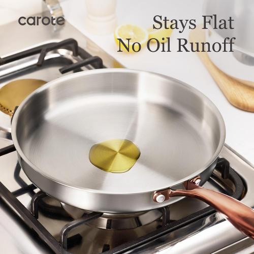 CAROTE 3-Piece Tri-Ply Stainless Steel Frying Pan Set, Skillet Set 8/10/12, Induction Compatible, Oven & Dishwasher Safe, Gold Handle, Mothers Day Gifts