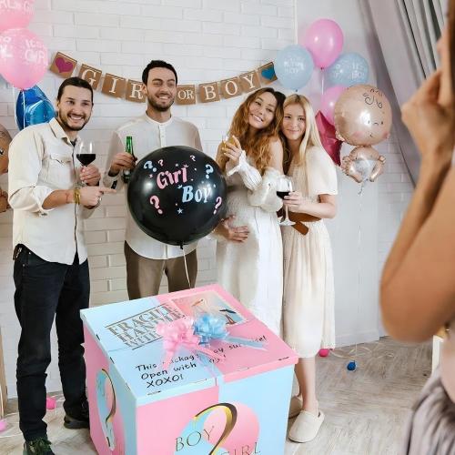 AmazingSpark 28in Giant Gender Reveal Gift Box with Lid Kit Oversized Gender Reveal Balloon Box Large Pull Bows for Baby Shower Birthday Party Decor(Boy or Girl 2)