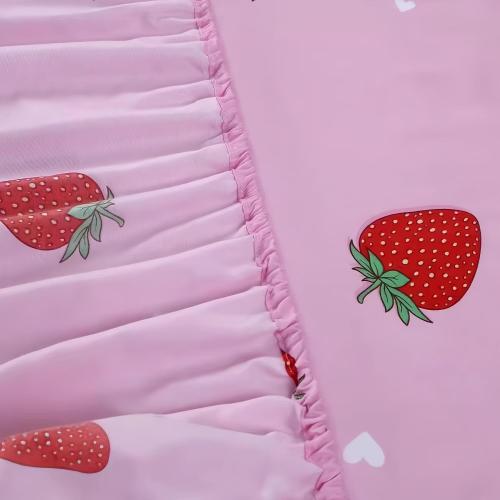 SDY 4PCS Strawberry Bedding Sheets,Queen Size Red and Pink Strawberry Print Sheet Set with 1 Kawaii Top Flat Sheet   1 Deep Pocket Fitted Sheet   2 Pillowcases for Teen Girls
