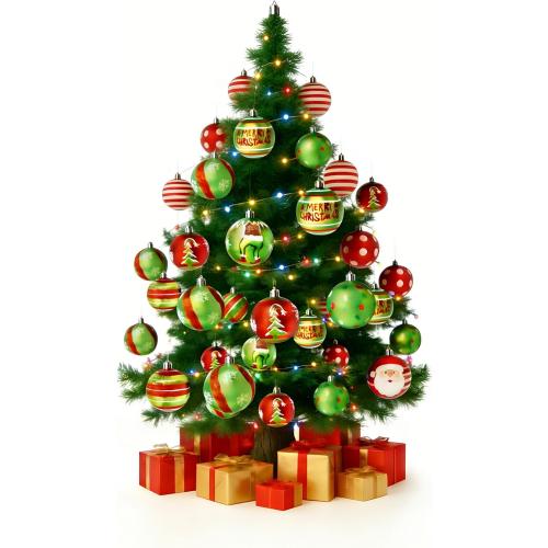 Christma Ornament Set,12 Pcs Christmas Tree Hanging Decorations, 2.36 Inch Green and Red Grinch Christmas Balls, Shatterproof Christmas Ornaments for Xmas Tree, Holiday Party Decor