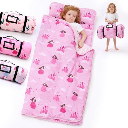 Nap Mat with Pillow Blanket Set: Sleeping Mats for Toddler Kids - Thick Large Roll up Slumber Bag for Daycare Preschool Kindergarten Boys Girls