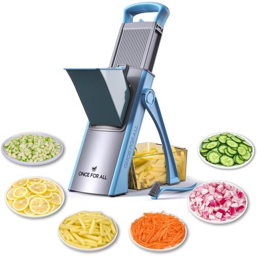 ONCE FOR ALL Upgrade Safe Mandoline Slicer Plus, Biger Size, Adjustable Vegetable Food Chopper Potato Fries Cutter, Detachable Blade, Kitchen Chopping Artifact, Gift (SkyBlue)