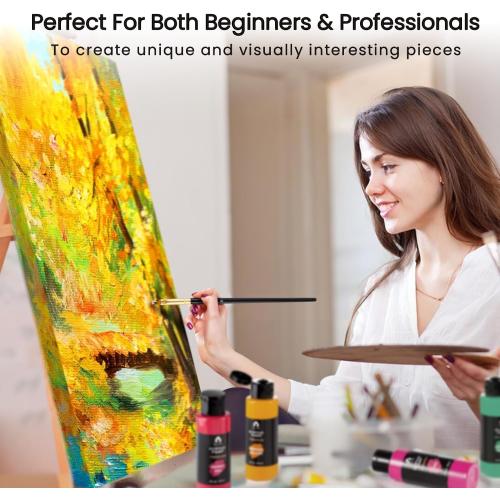 40 Pcs Acrylic Paint Set - 24 Colors (2oz/60ml) with 12 Brushes, 2 Knives & Palette - Rich Pigments for Adult, Artists & Beginners - Painting on Halloween Pumpkin Canvas Ceramic Rock Wood