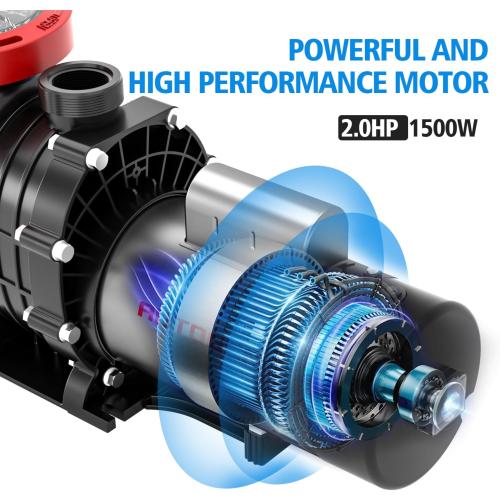 Pool Pump, 2.0 HP Variable Speed, 8000GPH 230V Above Ground, 1500W Swimming with Strainer Basket and Drain Plug 60HZ Silent Operation, UL for Security