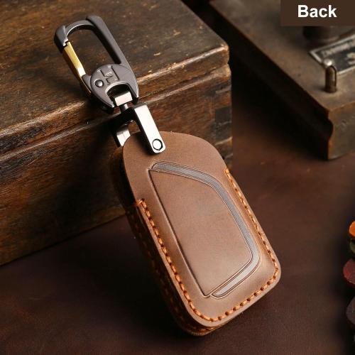 Leather Key Fob Cover, Compatible with 2020~up Cadillac Escalade CT4 CT5 CT6 XTS XT4 XT5 ATS etc, Retro Style Design Key Holder Protector(6 Button, Brown)