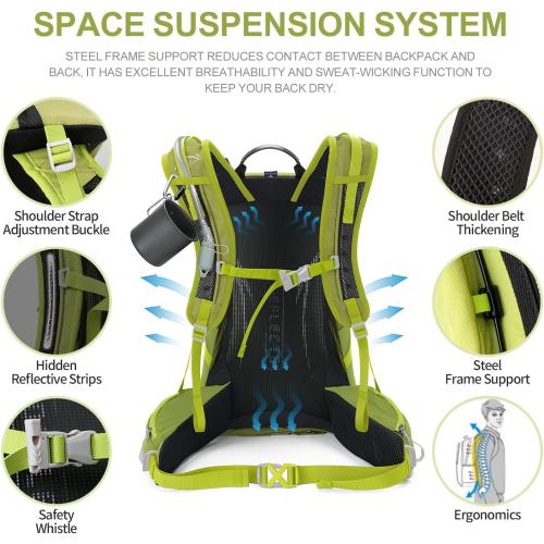 Hiking Backpack,35L Waterproof Hiking Daypack with 3L Water Bladder and Rain Cover, Lightweight Travel Camping Backpack for Men Women (Fruit green)