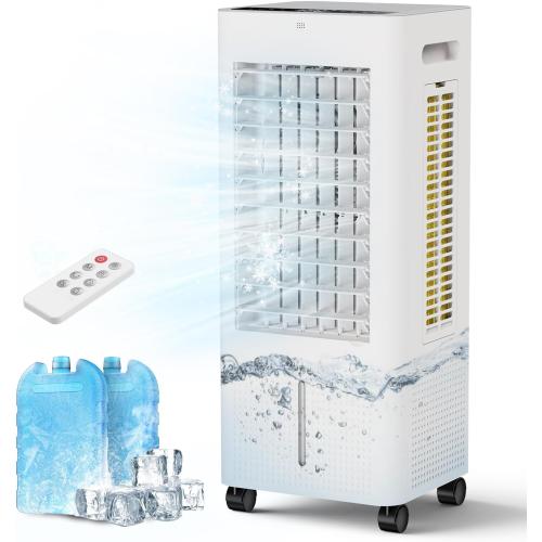 Evaporative Air Cooler Portable: Fans That Blow Cold Air for Room, Bedroom, Indoor, Office - Swamp Cooling Fan with 19ft Remote, 12H Timer, 30dB Quiet, 3 Speeds, 2.1Gal Water Tank, Ice Pack