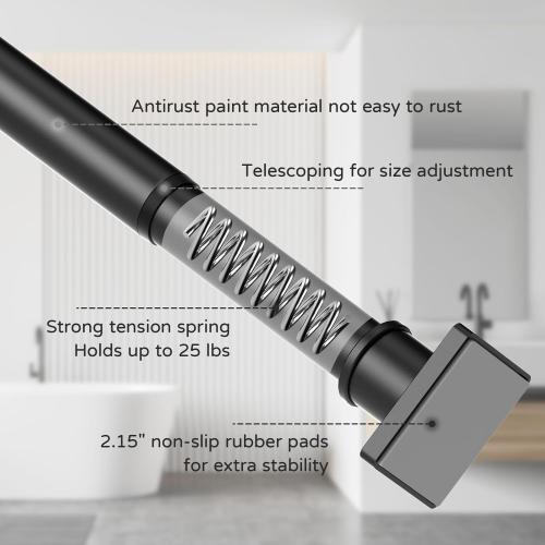 Shower Curtain Rod Adjustable 31-79, Anti-Rust Shower Rod & Spring Tension Shower Rod No Drill, Black Shower Curtain Rod for Bathroom Tension Rod