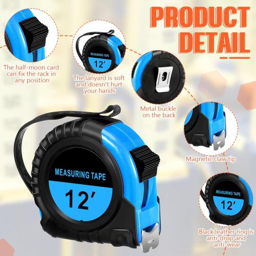 50 Pieces Tape Measure Retractable and Easy Read with Fractions Marked Easy Read Basics Self Locking Measuring Tape Bulk for Engineer Contractors(12 Ft,Blue)