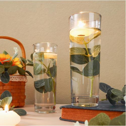 Zeyune 50 Pcs Mini Artificial Eucalyptus Leaf for Floating Candles for Centerpiece Wedding Table Floating Leaves Stem Vase Fillers for Tea Candles Bridal Shower Home Birthday Christmas Party Decor