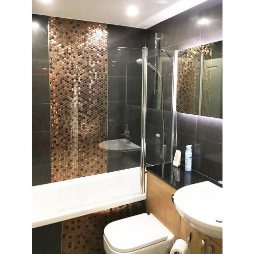 Blujellyfish Hexagon Stainless Steel Brushed Mosaic Tile Bronze Copper Color Black Bathroom Kitchen Backsplash Shower Floor Tiles Accent Mosaics Tile Sheets (5 Square Feet)