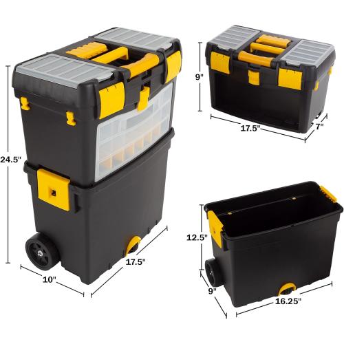 Rolling Tool Box with Wheels, Foldable Comfort Handle, and Removable Top – Toolbox Organizers and Storage by Stalwart