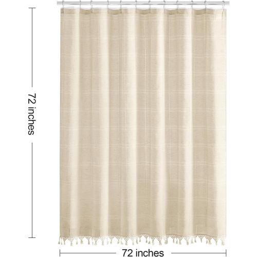 Linen Boho Farmhouse Shower Curtain Set with Tassel, Modern Bohemian French Country Chic Bathroom Shower Curtain Set with PEVA Liner, Cotton Hollow Fabric Shower Curtain,72x72 - Beige/Cream
