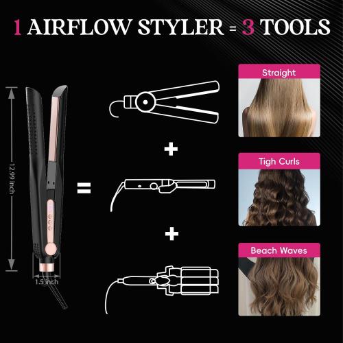 Airflow Styler, Titanium Flat Iron Hair Straightener, Professional Curling Iron with Cooling Air Vents to Lock in Style