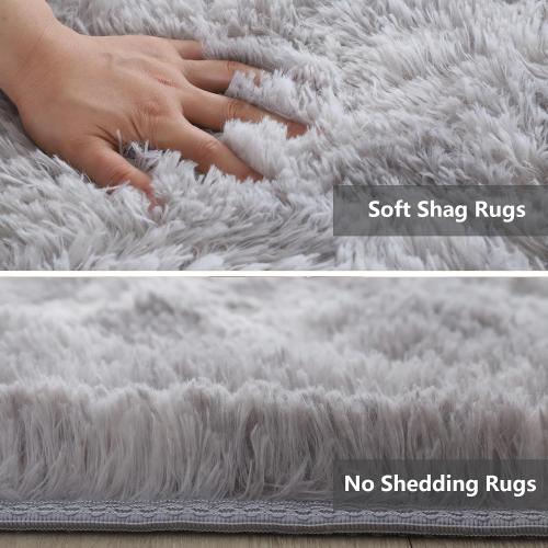 Shag Area Rugs for Bedroom Living Room,4X6 Ultra Soft Fluffy Area Rugs for Dorm, Indoor Carpet Nursery Rugs for Kids Room Home Decor,Tie-Dye Grey