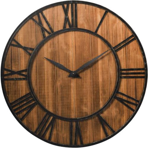 Tangkula 25.6  Inch Round Wall Clock, Farmhouse Large Wall Clock with Roman Numerals, Come with AA Battery, Wooden Rustic Clock Hanging for Home Office (Bronze Brown)