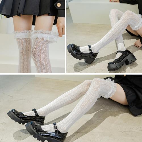 Thigh High Stockings with Bow, Santa Accessory Y2K Fishnet Socks with Lace Brim Lingerie Tights for Women